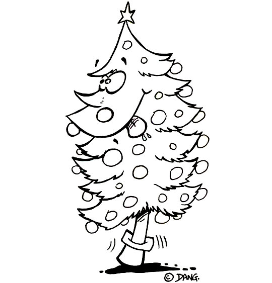 Coloriage pour enfants. Coloriage de Noël, le sapin de Noël qui tire la langue, thème Noël