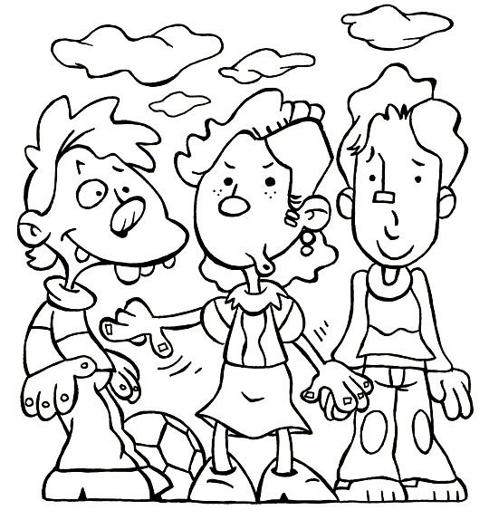 Coloriage pour enfants. Coloriage Am Stram Gram, trois enfants jouent, thème Ballon