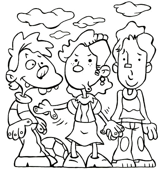 Coloriage Comptine Am Stram Gram, trois enfants jouent