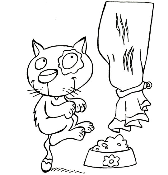 Coloriage Comptine Babou le chat, le chat grimpe au rideaux