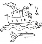 Coloriage Comptine Bateau, ciseaux, le lapin sur le cargo