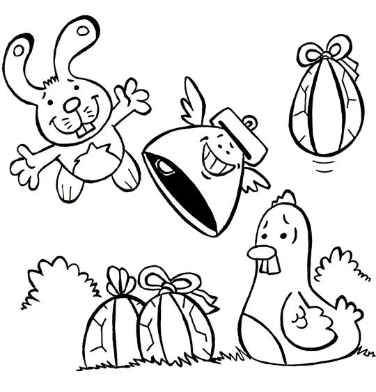 Coloriage pour enfants. Coloriage Boum bing bang, c'est Pâques le lapin vole, catégorie Comptine Boum bing bang c'est Pâques