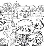 Coloriage Comptine Boum bing bang, c'est Pâques, le jardin rempli d'oeufs de Pâques