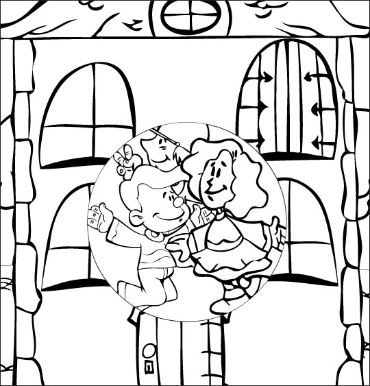 Coloriage pour enfants. Coloriage comptine Dansons la capucine dans la maison, thème Maisons