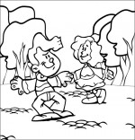 Coloriage Comptine Dansons la capucine, deux enfants dansent