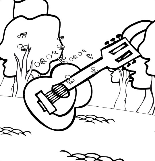 Coloriage Comptine Dansons la capucine, la guitare pour la musique