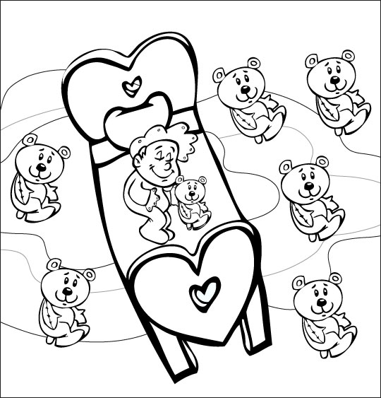 Coloriage pour enfants. Coloriage comptine Dodo, l'enfant do, le bébé rêve avec son doudou nounours, thème Jouet