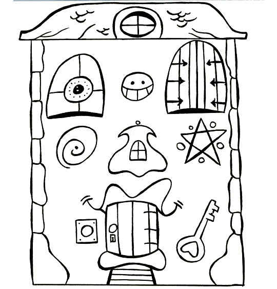 Coloriage pour enfants. Coloriage Je fais le tour de la maison ! Une maison vraiment bizarre., catégorie Comptine Je fais le tour de la maison !