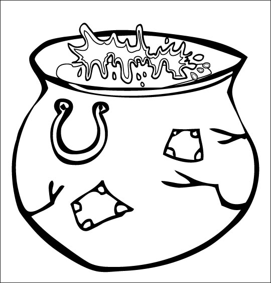 Coloriage pour enfants. Coloriage comptine La soupe à la sorcière, une marmite de soupe bien brulée, thème Soupe