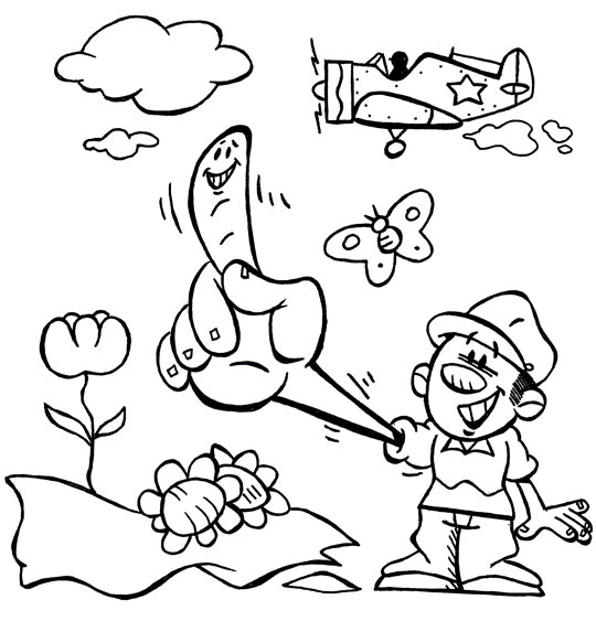 Coloriage pour enfants. Coloriage Mon index est un coquin, un index qui sourit, thème Avion