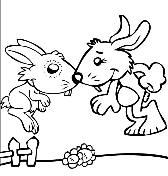 Coloriage pour enfants. Coloriage Mon petit lapin a bien du chagrin, le bisou, thème Lapin