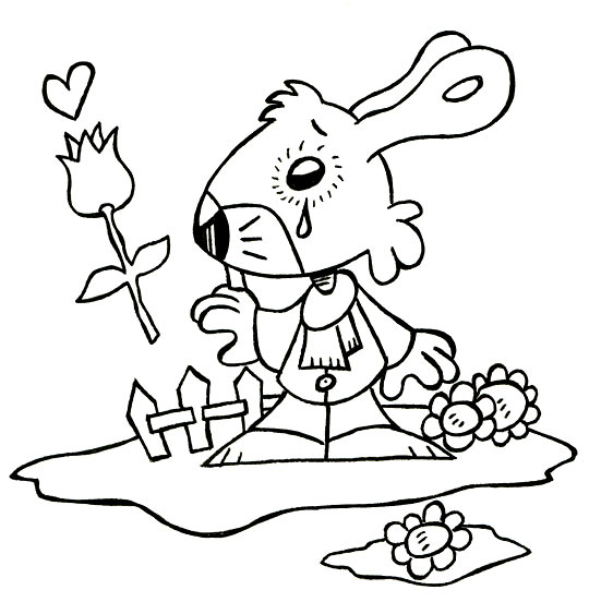 Coloriage pour enfants. Coloriage Mon petit lapin a bien du chagrin, une larme à l'oeil, catégorie Comptine Mon petit Lapin a bien du chagrin