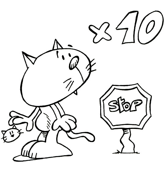 Coloriage pour enfants. Coloriage Stop Chat suffit, un petit chat tout rouge, thème Chat