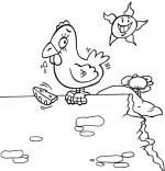 Coloriage Comptine Une poule sur un mur, la poule picore du pain dur