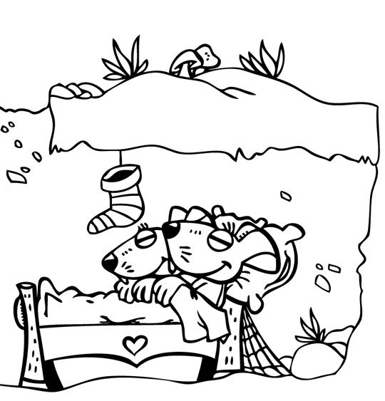 Coloriage pour enfants. Coloriage La Nuit avant Noël, la maison des souris sous la neige, catégorie Vacances de Noël avec les enfants, une rubrique Stéphyprod