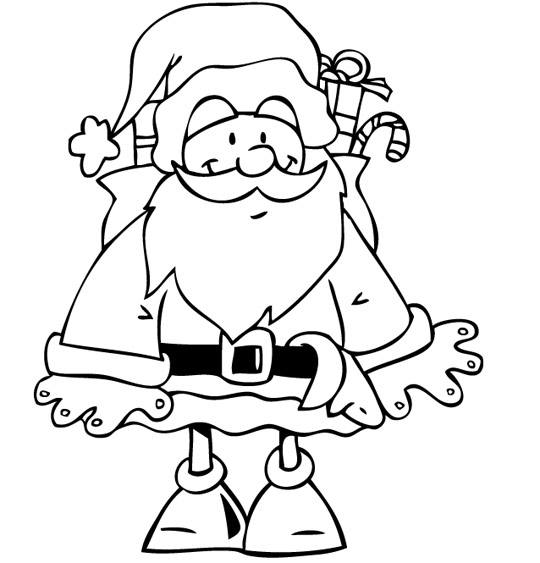 Coloriage pour enfants. Coloriage La Nuit avant Noël, Le père Noël  avec sa hotte sur le dos, catégorie Chanson de Noël Petit Papa Noël