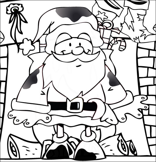 Coloriage pour enfants. Coloriage La Nuit avant Noël, Le père Noël  sort de la cheminée plein de suie, thème Père Noël