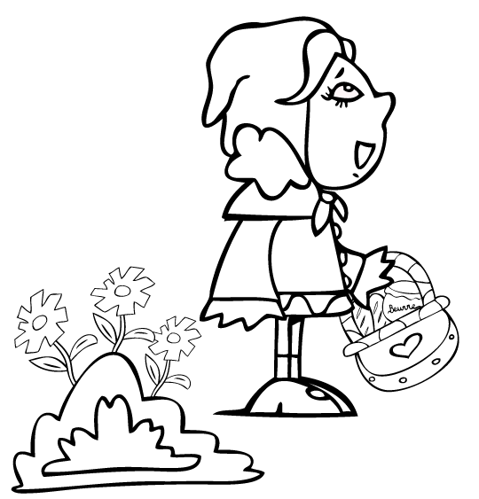 Coloriage pour enfants. Coloriage du petit chaperon rouge et des fleurs, thème Fleurs