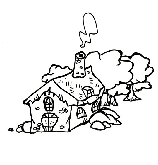 Coloriage pour enfants. Coloriage conte Le petit Poucet, la maison de l'ogre, thème Maisons