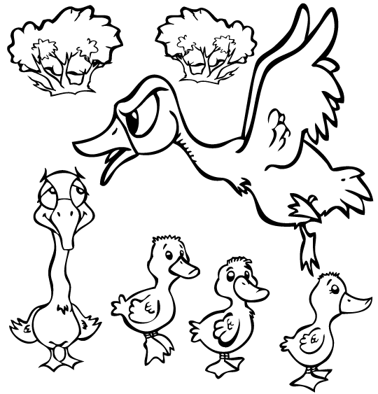 Coloriage pour enfants. Coloriage du vilain petit canard, la méchante canne veut le mordre , catégorie Conte Le vilain petit canard