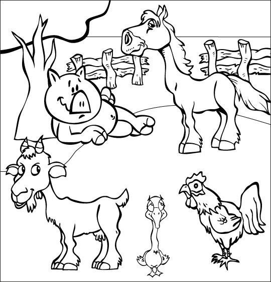 Coloriage pour enfants. Coloriage du vilain petit canard, petit canard à la ferme, thème Cheval