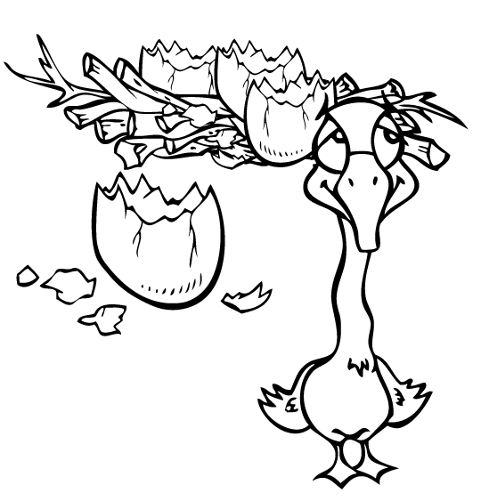 Coloriage pour enfants. Coloriage du vilain petit canard, petit canard sort de son oeuf, thème Canard