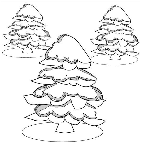 Coloriage pour enfants. Coloriage Le sapin de Noël, les sapins sous la neige, thème Neige