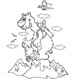 Coloriage Vacances d'été à la montagne, un ours au sommet