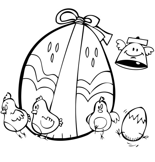 Coloriage pour enfants. Coloriage Vacances de Pâques, les petits poussins de Pâques, thème Poule