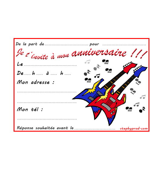 Dessin carte anniversaire pour enfant, deux guitares électriques Gibson, thème Anniversaire