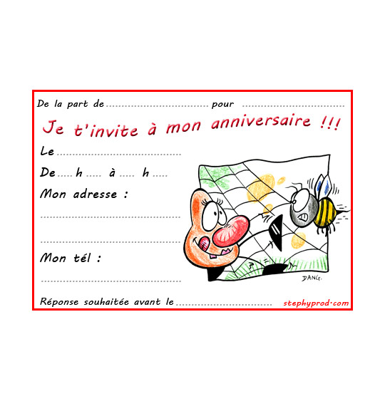 Dessin carte anniversaire pour enfant, l'araignée et le frelon, catégorie Carton invitation anniversaire animaux