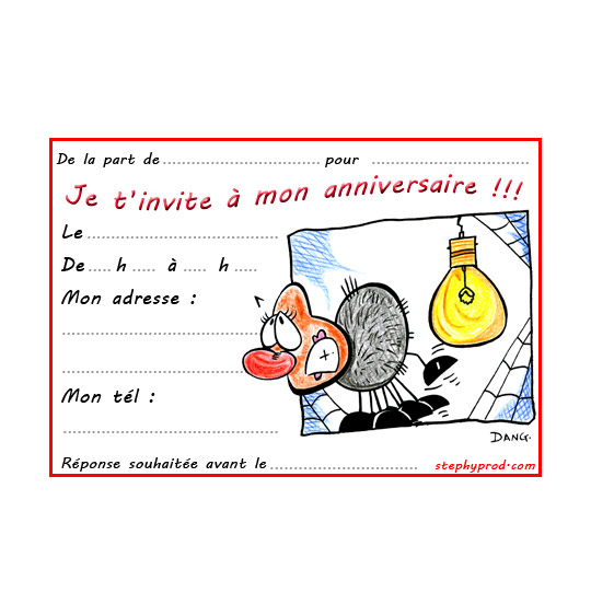 Dessin carte anniversaire pour enfant, l'araignée sur le plafond, thème Anniversaire