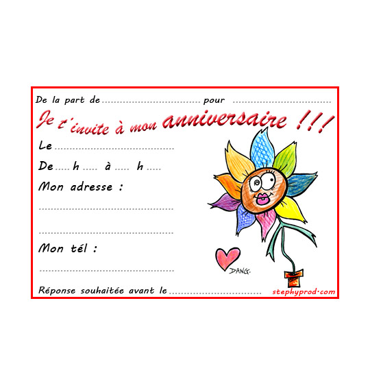 Dessin carte anniversaire pour enfant, la fleur de toutes les couleurs, catégorie Carton invitation anniversaire nature