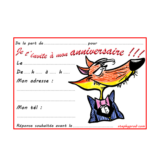 Dessin carte anniversaire pour enfant, le loup en costume, thème Anniversaire