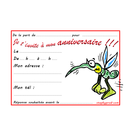 Dessin carte anniversaire pour enfant, petit moustique, thème Moustique