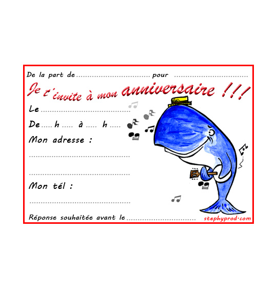 Dessin carte anniversaire pour enfant, un cachalot joue du banjo, thème Anniversaire