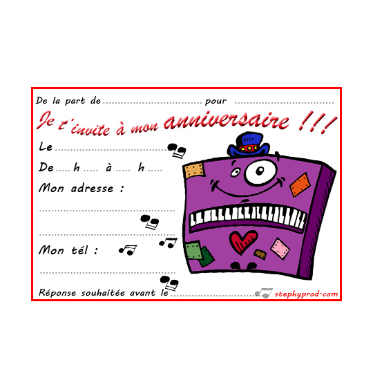 Dessin carte anniversaire pour enfant, un piano un peu fou, thème Anniversaire