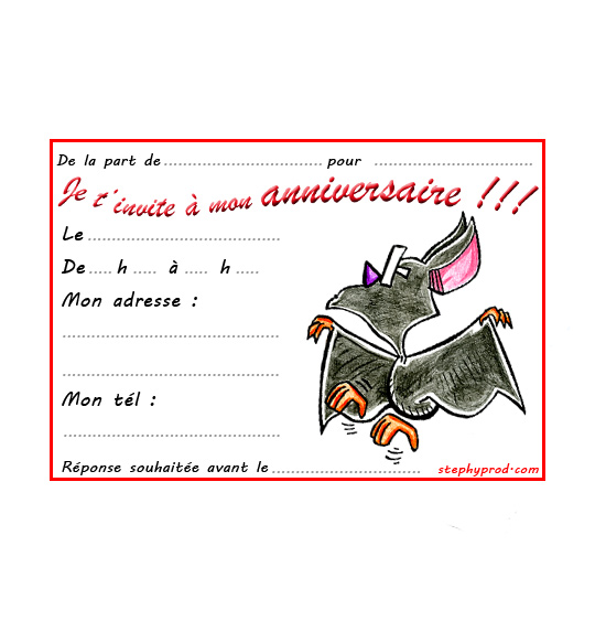 Dessin carte anniversaire pour enfant, une chauve-souris qui danse, thème Chauve-souris