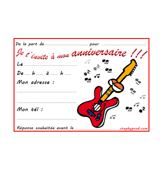 Dessin carte anniversaire pour enfant, une guitare électrique Fender, thème Instruments de musique