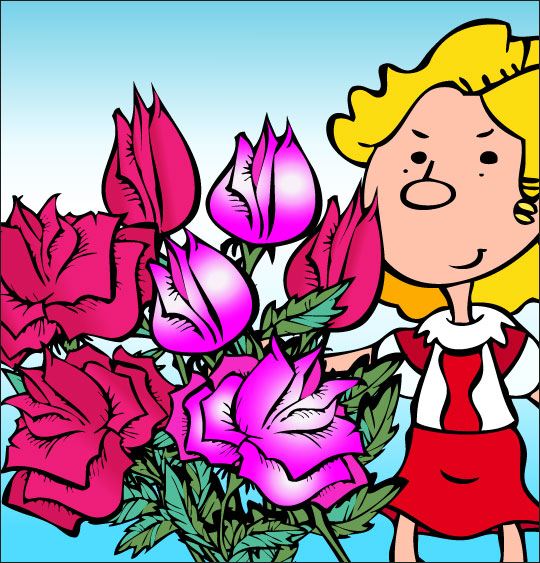Dessin À la Claire Fontaine, le bouquet de roses, thème Fête des mères