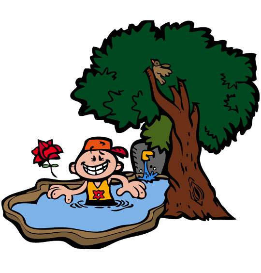 Dessin À la Claire Fontaine, un petit bain dans la fontaine, thème Arbres