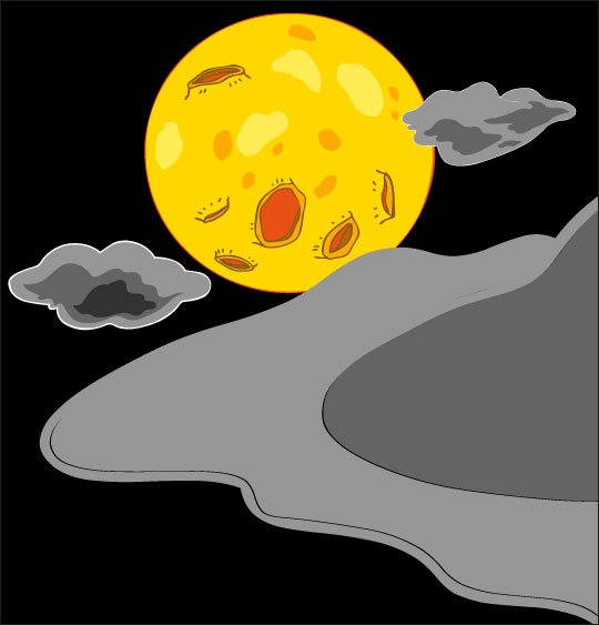 Dessin Au Clair de la Lune, la lune derrière les nuages, thème Lune