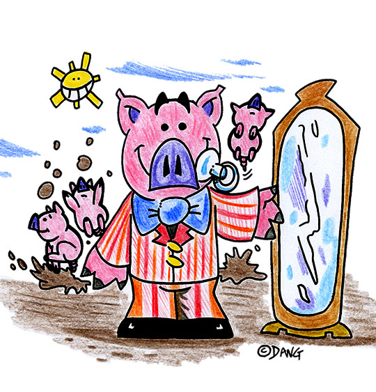 Dessin Bébé cochon, bébé cochon devant la glace, thème Cochon