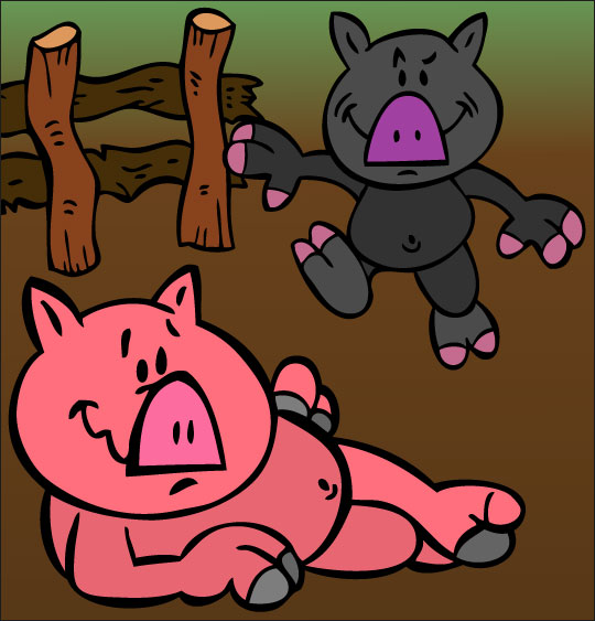 Dessin Bébé cochon, Deux bébés cochons dans la cour de la ferme, catégorie Chanson pour enfants Bébé cochon