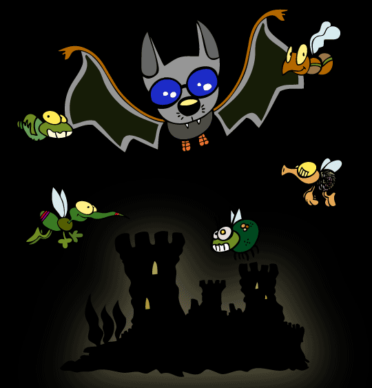 Dessin Chauve-souris, chauve-souris chasse les insectes, catégorie Chanson pour enfants Chauve-souris