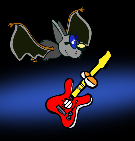 Dessin Chauve-souris, chauve-souris et la guitare dans le ciel, thème Chauve-souris