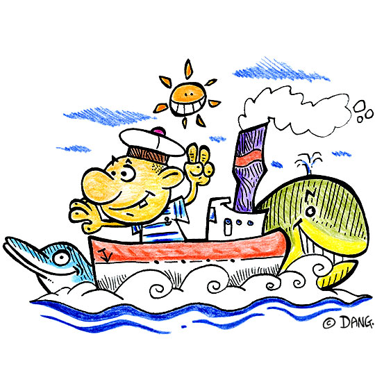 Dessin Il était un petit navire, un mousse sur un bateau, thème Soleil