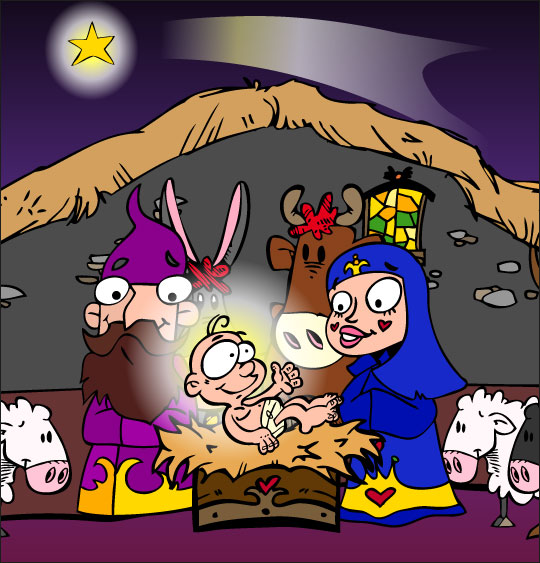 Dessin chanson de Noël Il est né le divin enfant dans la crèche, thème Bébés