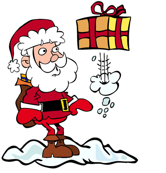 Dessin de Noël Jingle Bells Le père Noël  et le cadeau coquin, thème Cadeau