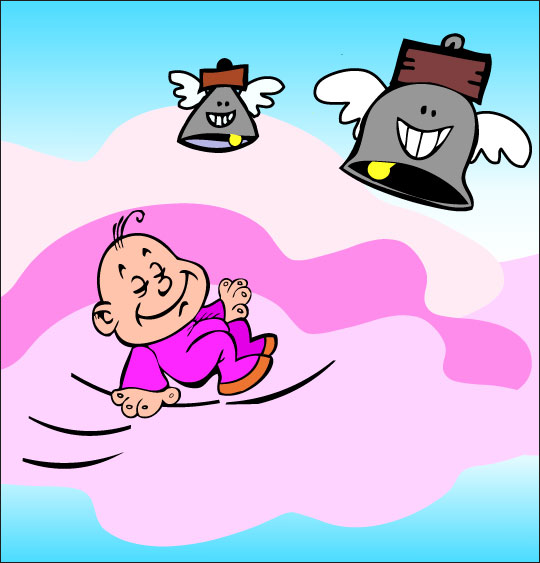 Dessin chanson Frère Jacques, le bébé dort dans les nuages, thème Cloche